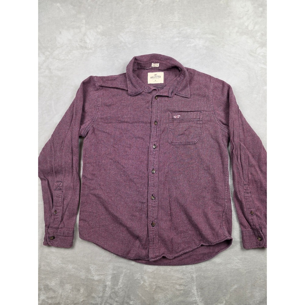 Hollister Button Up Shirt Men XL Fit L Maroon Stretch Long Sleeve Flannel Pocket